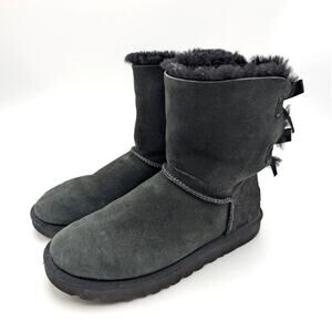 UGG Mini Bailey Bow II Suede Winter Women's Boots Black Size US8 EU39